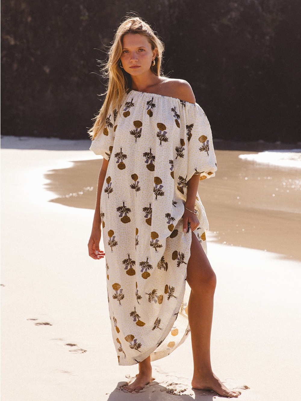 Daughters of India Dahlia Linen Maxi Dress in Marigold | Boho Beach| Small
